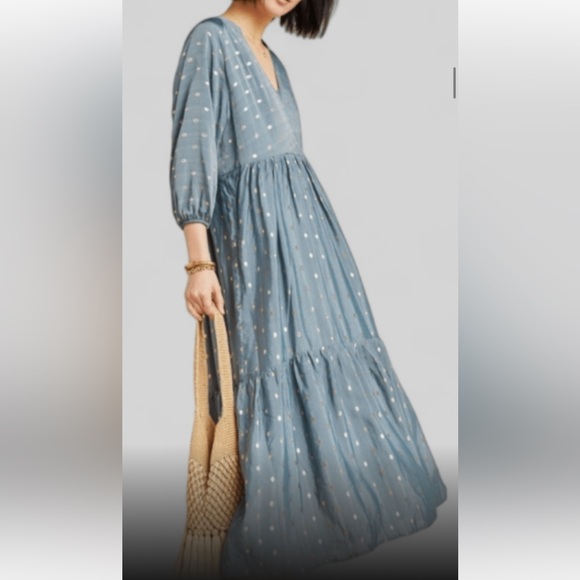 Anthropologie gold metallic polka dot maxi dress - Picture 5 of 5